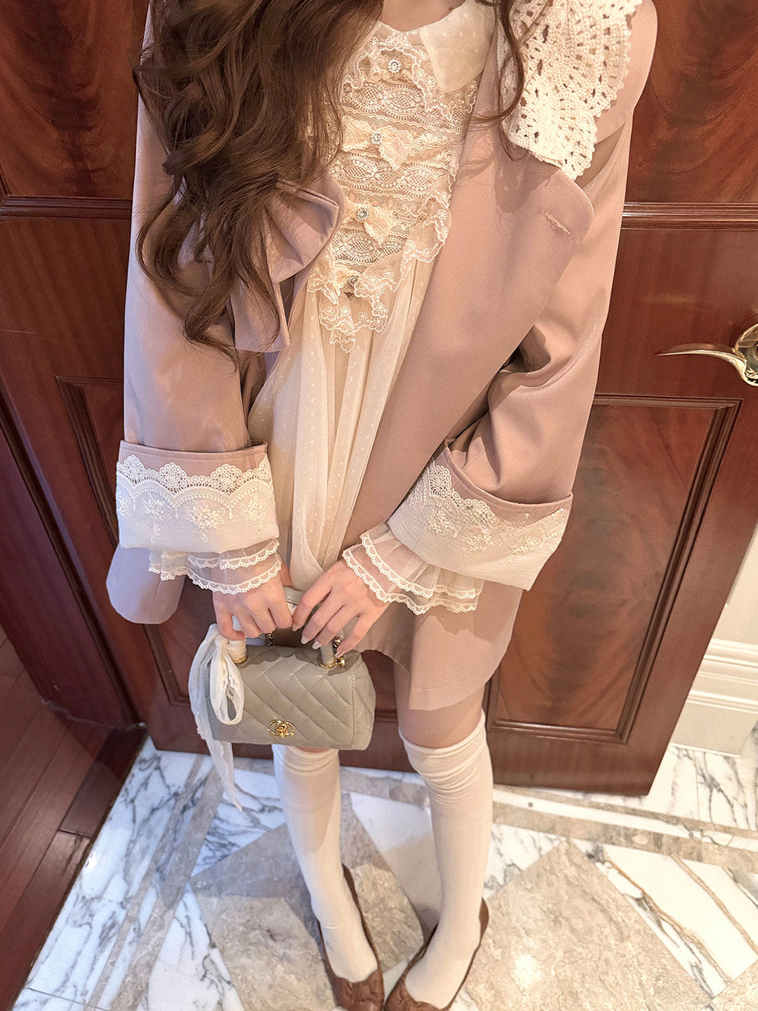 【dress】ギャザーフリルレースドッキングミニワンピース Q9229