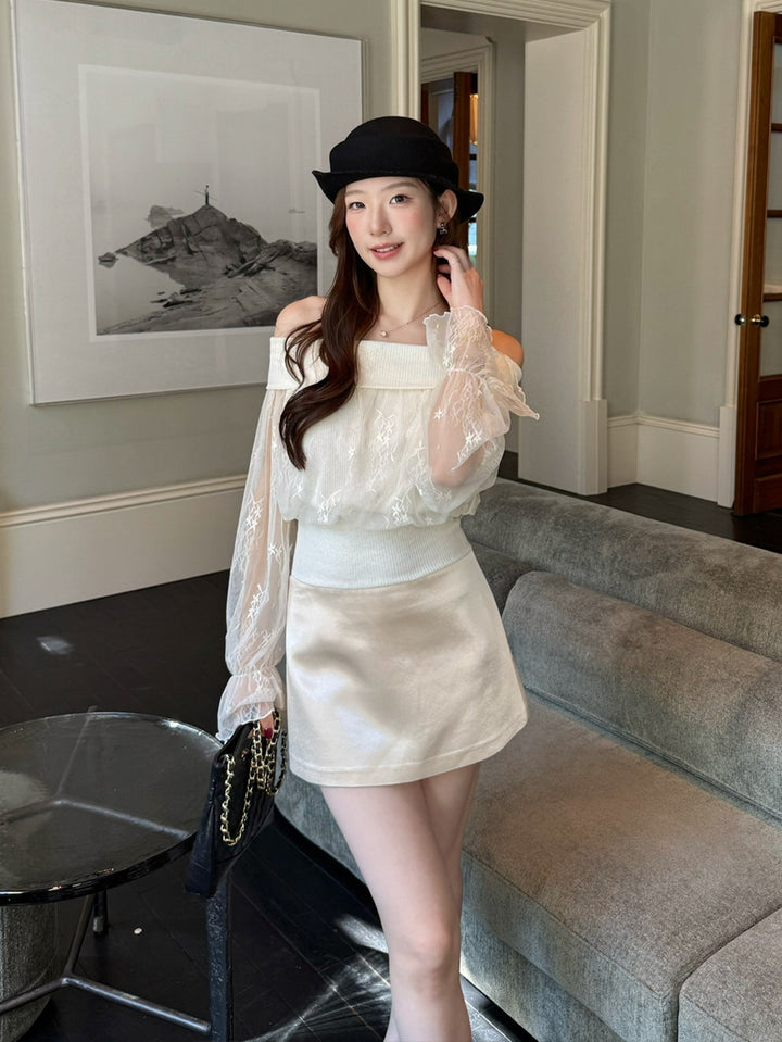 【tops】レースドッキングニットトップス Q9104