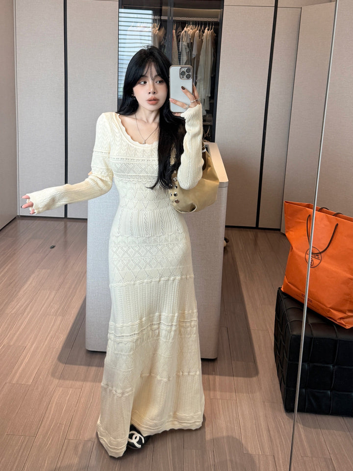 【dress】ロングアイレットニットワンピース Q9189