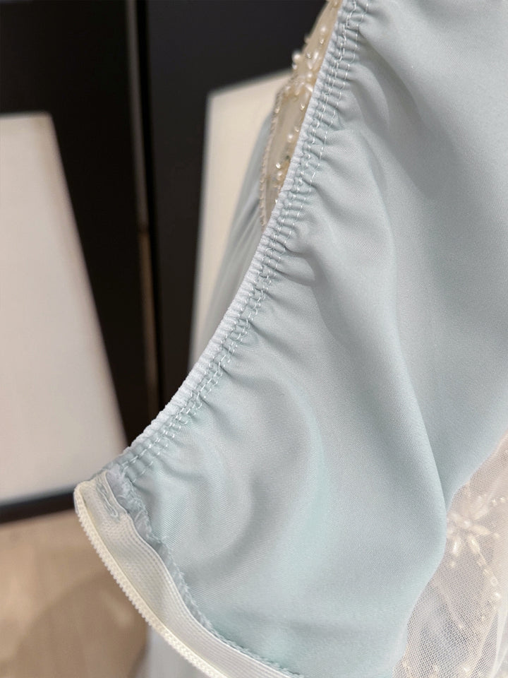 【dress】ホルターネックレースドッキングロングワンピース Q8660