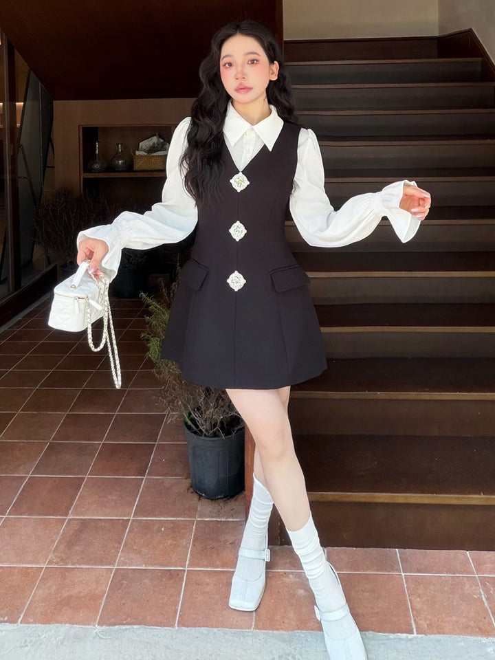 【dress】ラインストーン付きベストワンピース Q9087