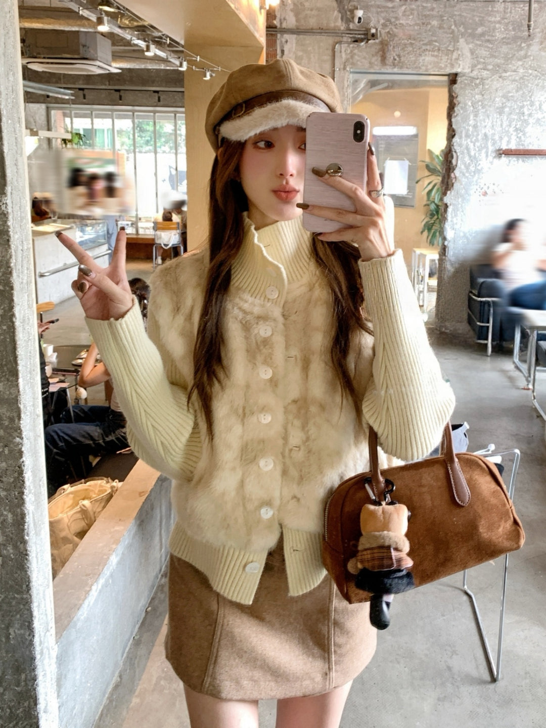 【outer】ファードッキングニットカーディガン Q9268