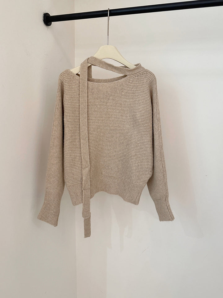【tops】スカーフ付きニットトップス Q9241