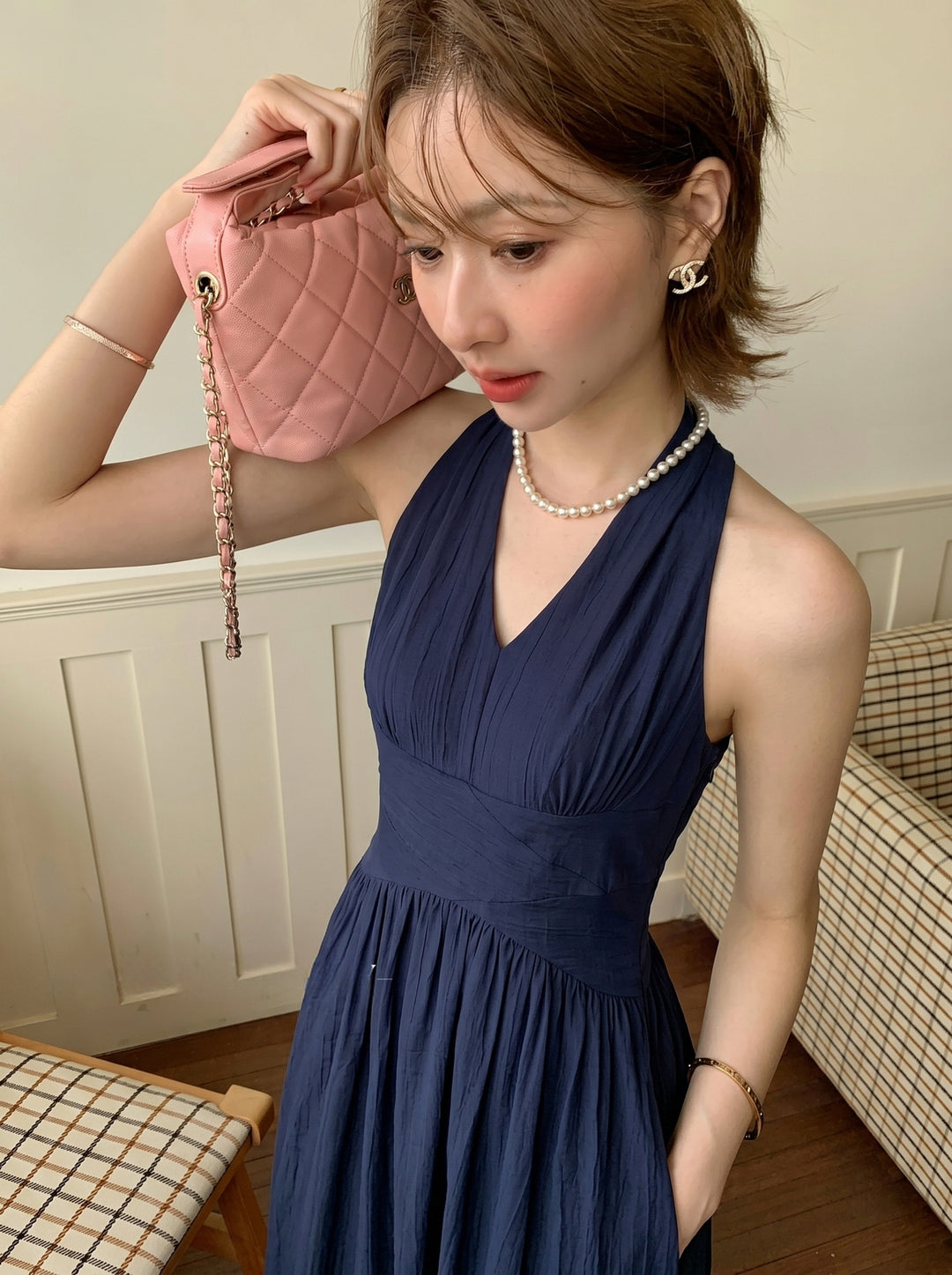 【dress】ノースリーブAラインロングワンピース Q8673