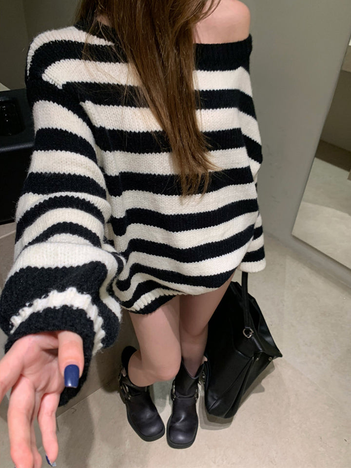 【tops】ボーダー柄ニットトップス Q9284