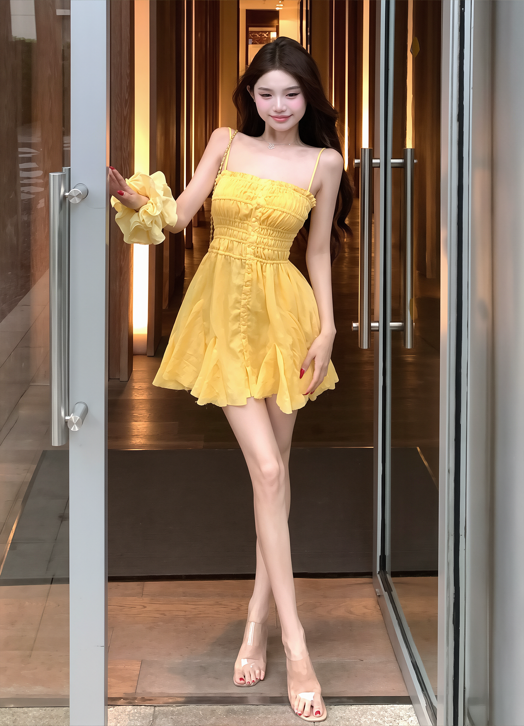 【dress】ギャザーフリルキャミワンピース Q8602