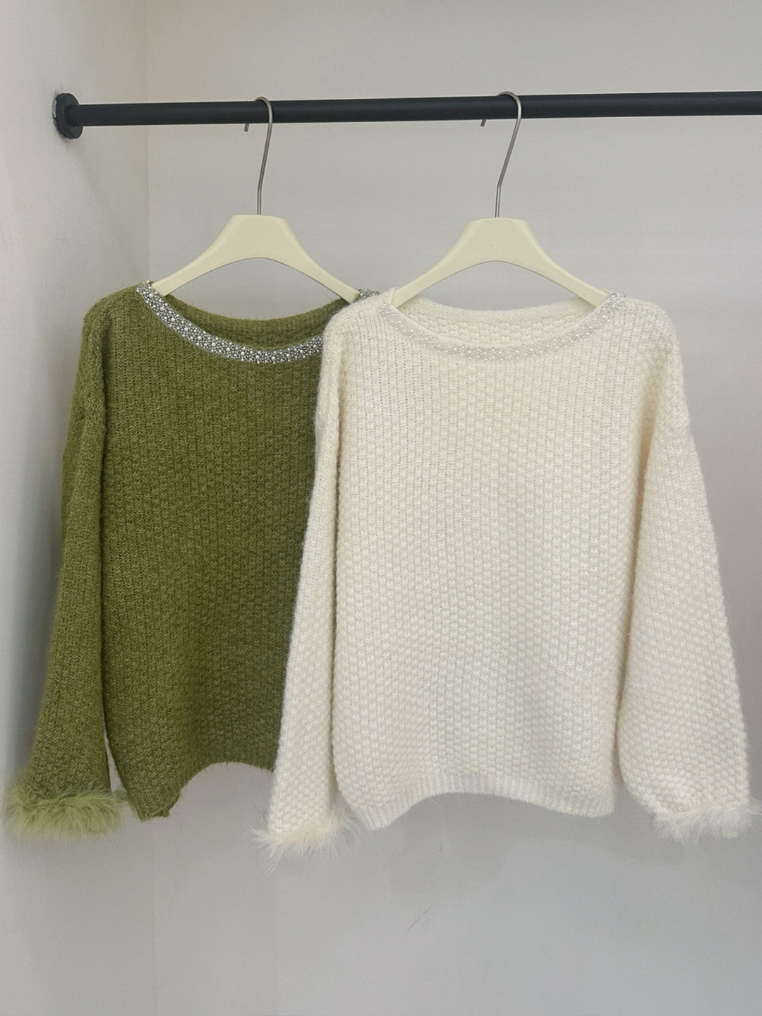 【tops】パール付きニットトップス Q9242