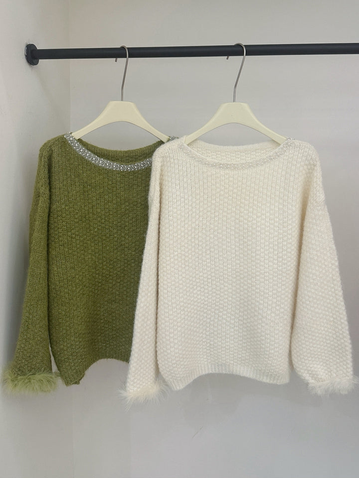 【tops】パール付きニットトップス Q9242