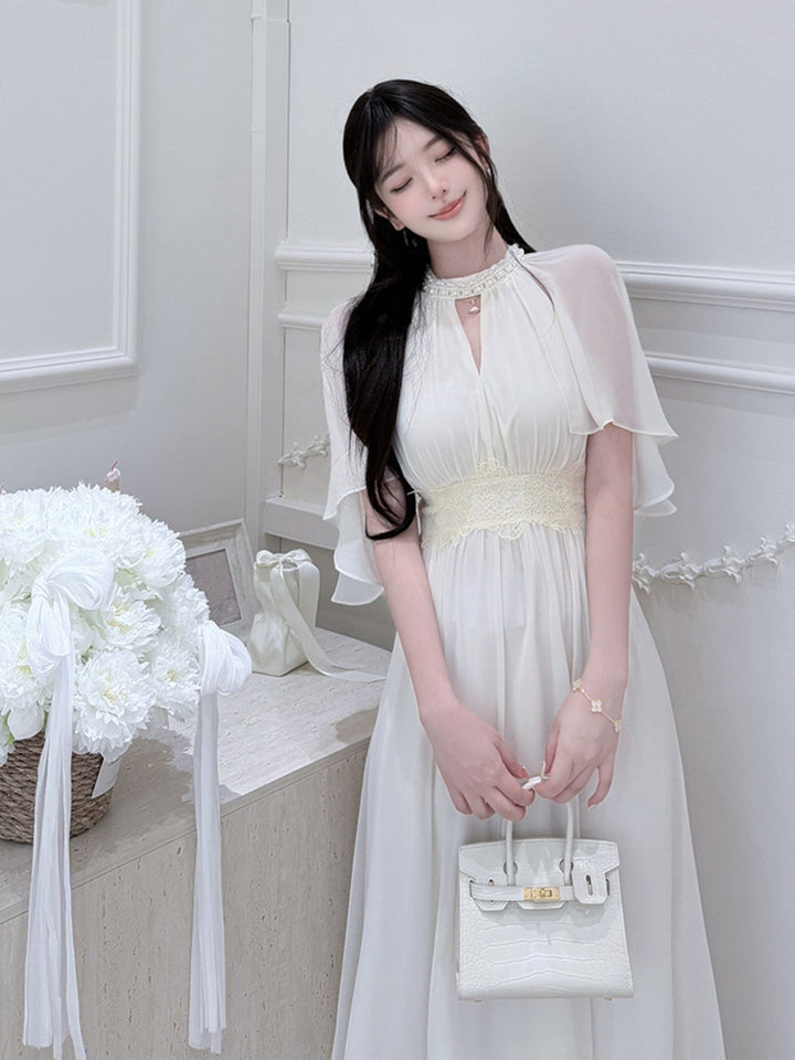 【dress】パール付きロングワンピース Q8684
