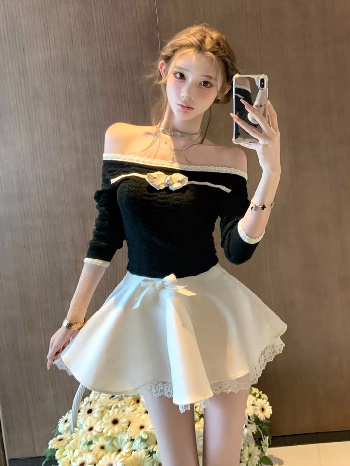 【tops】オフショルダーニットトップス Q9079