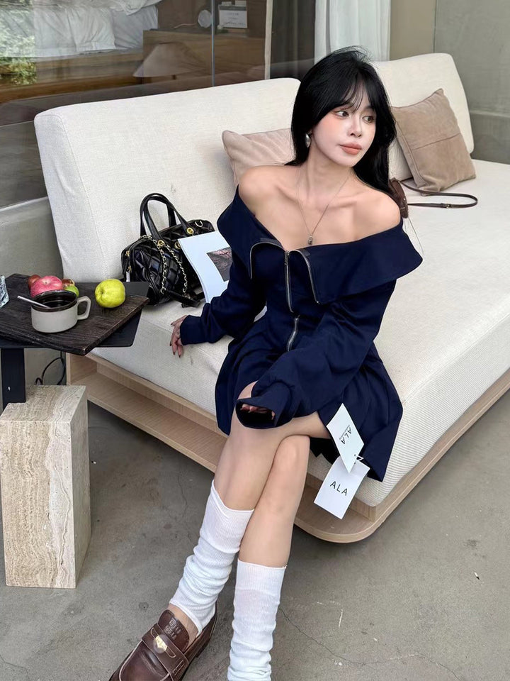 【dress】オフショルダーパーカーワンピース Q9030