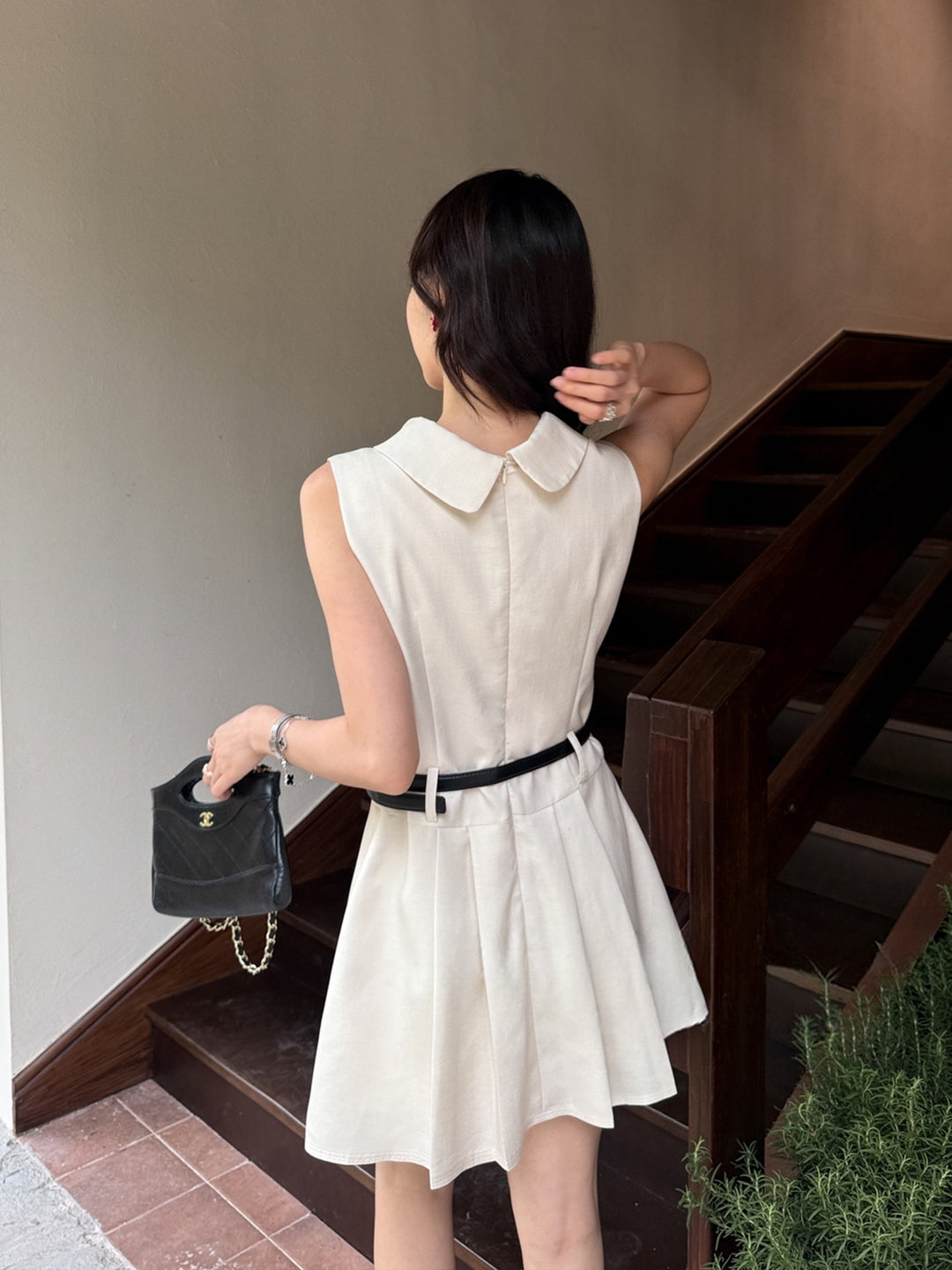 【dress】ベルト付きノースリーブミニワンピース Q8669