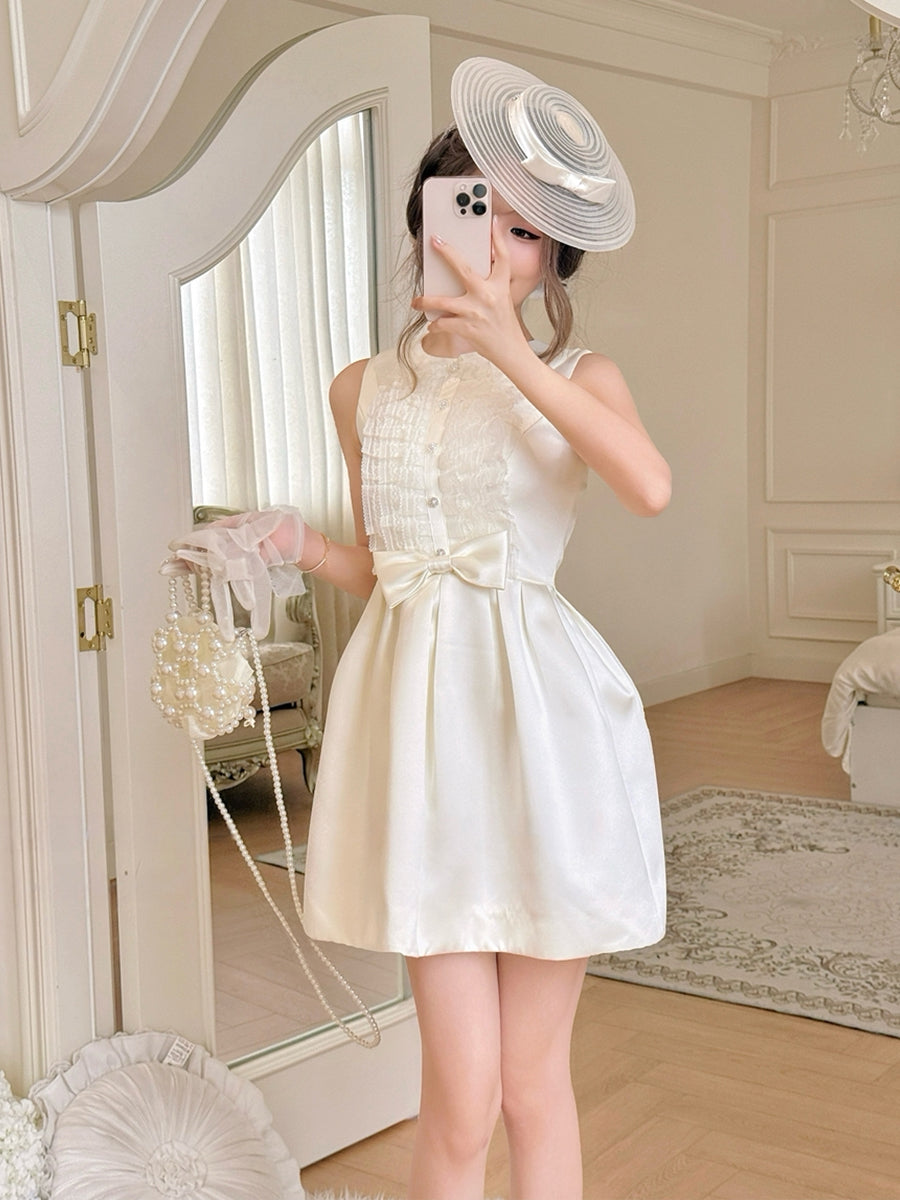【dress】ノースリーブレースギャザーフリルワンピース Q8700