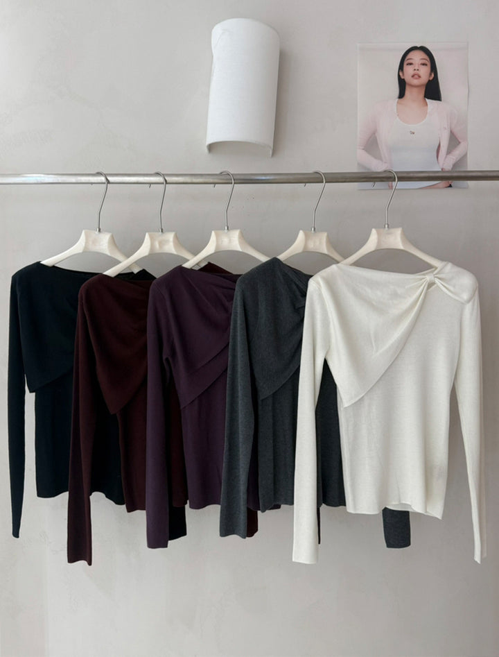 【tops】リボンネックニットトップス Q9077