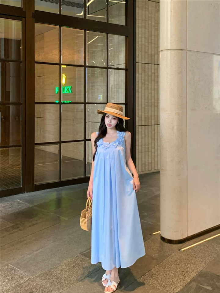【dress】立体感フラワーロングキャミワンピース Q8570