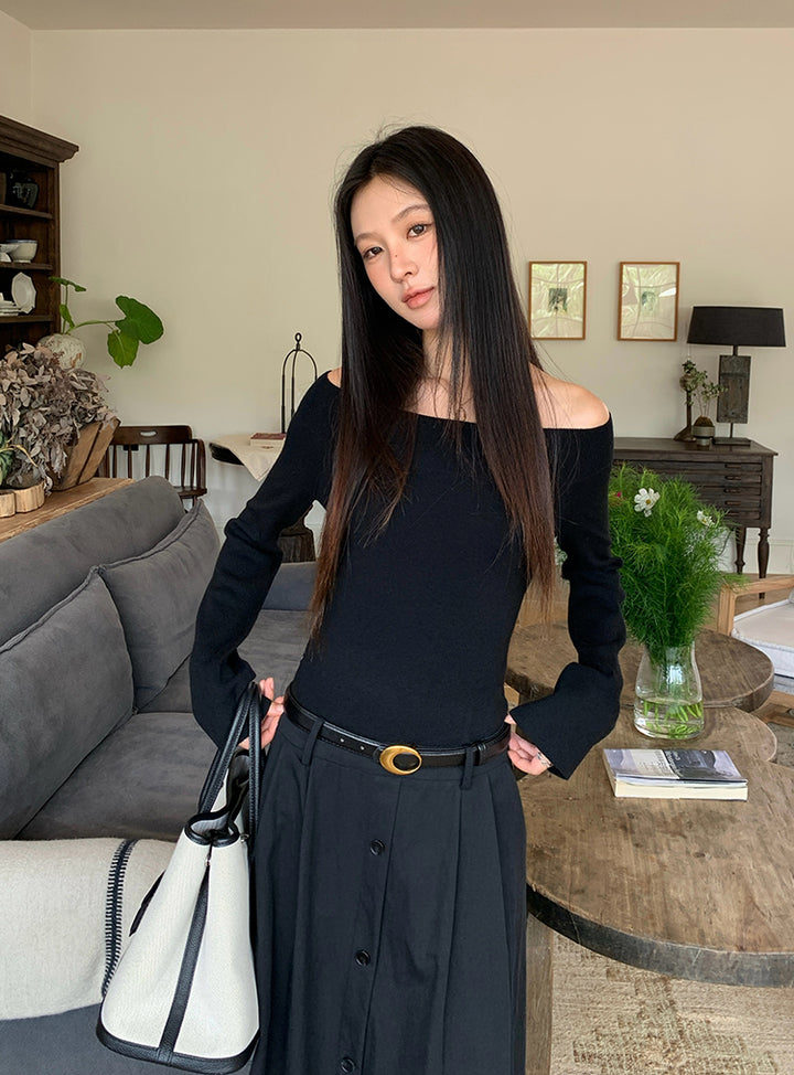 【dress】ベルト付きニットドッキングロングワンピース Q8926