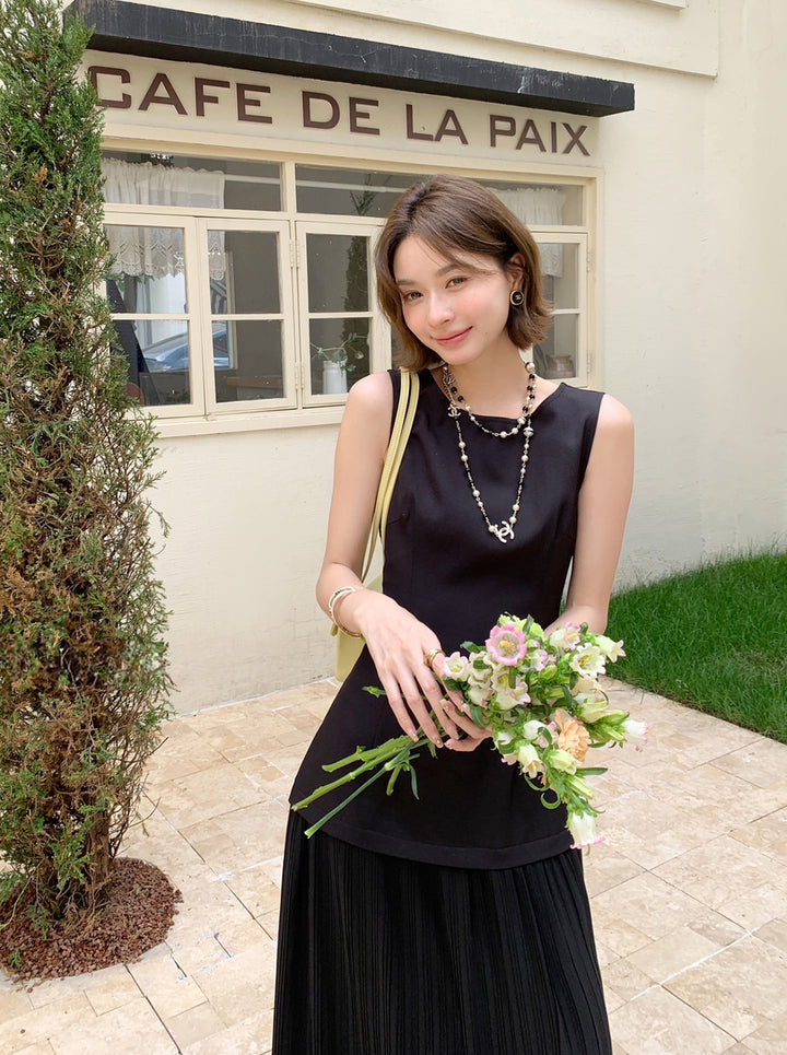 【dress】ノースリーブフェイクレイヤードワンピース Q8697