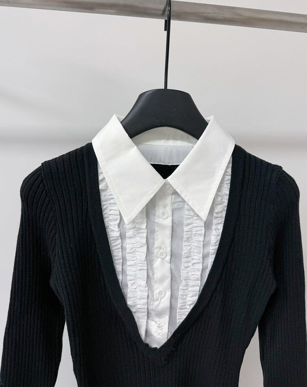 【dress】ニットドッキングフェイクレイヤードワンピース Q8994