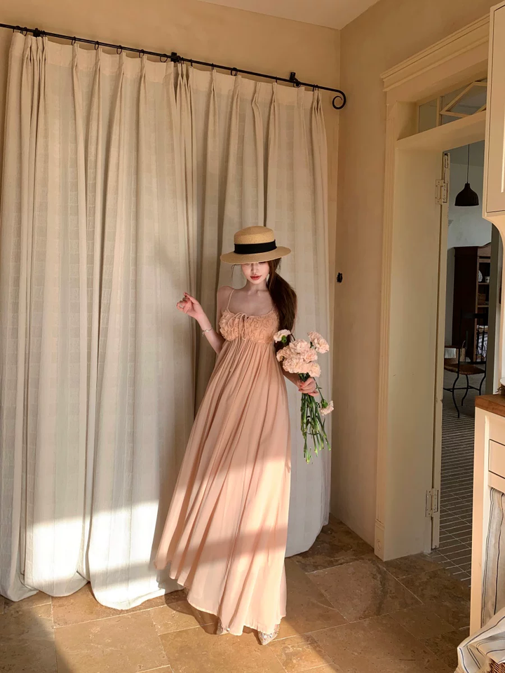 【dress】立体感バラロングキャミワンピース Q8559