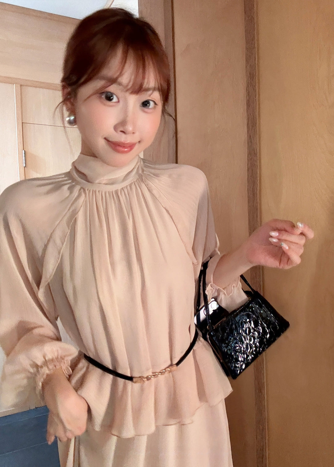 【dress】ベルト付きバックリボンロングワンピース Q8984