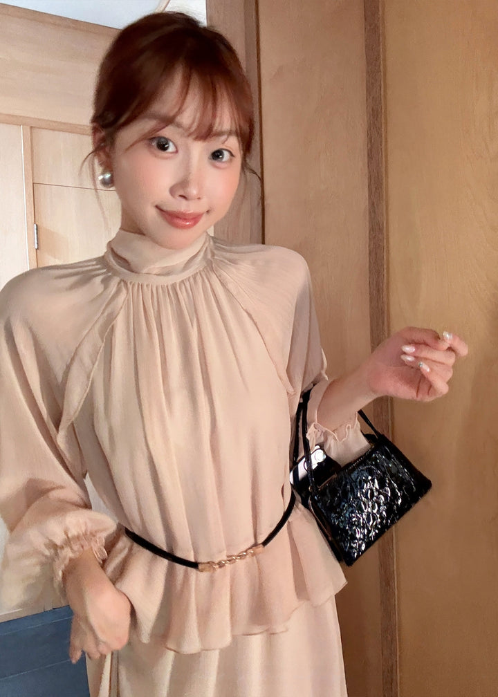 【dress】ベルト付きバックリボンロングワンピース Q8984