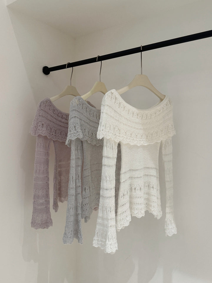 【tops】立体感フラワーオフショルダーニットトップス Q8971