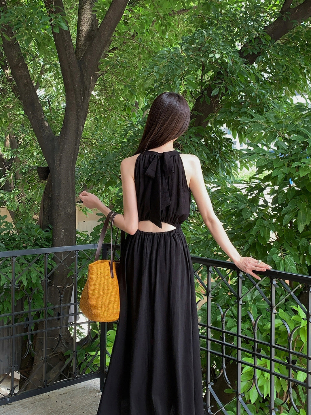 【dress】ノースリーブバックリボンロングワンピース Q8650
