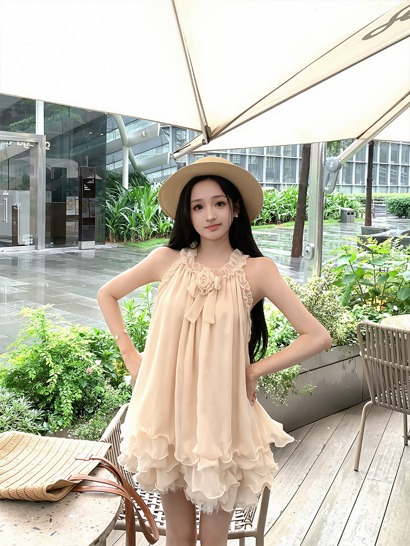 【dress】ノースリーブギャザーフリルミニワンピース Q8631