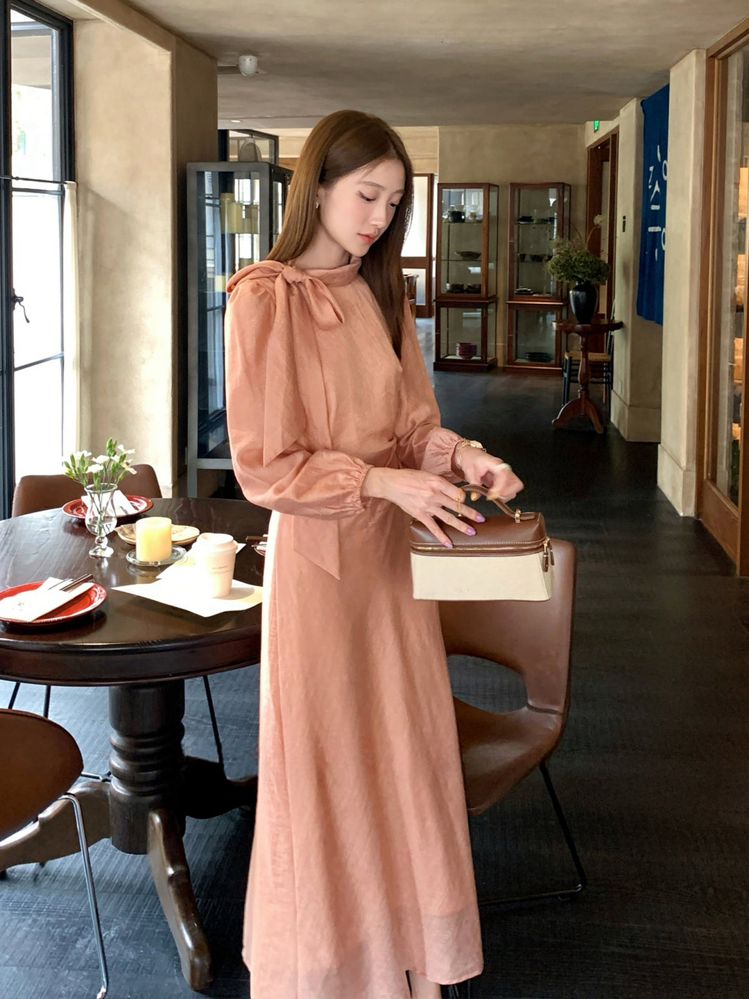 【dress】リボン付きロングワンピース Q8961