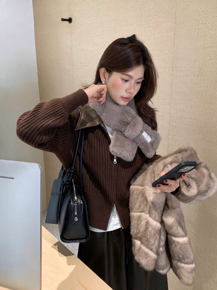 【outer】PUネックドッキングニットカーディガン Q9267