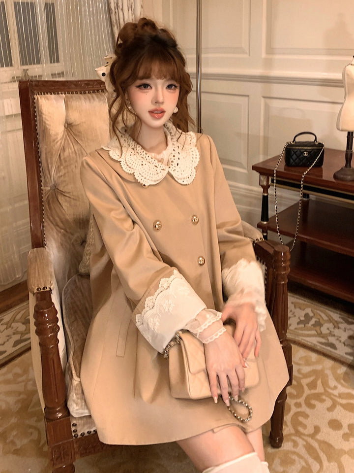 【outer】レースドッキングピーターパンカラーコート Q9276