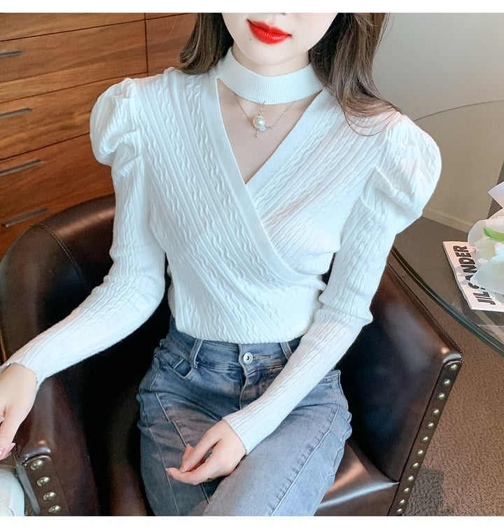 【tops】パフスリーブニットトップス　M18687