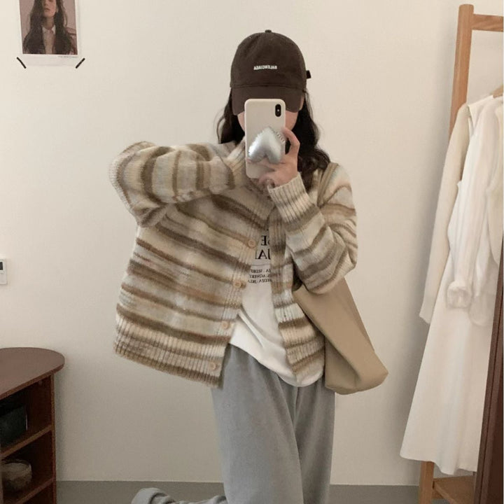 【outer】ボーダー柄ニットカーデ　M20362