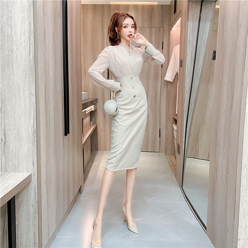 【dress】知的で品の良い♡エレガント切り替えワンピース　M17019
