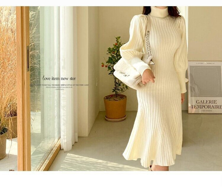 【dress】ハイネックマーメイドニットワンピース　M18349
