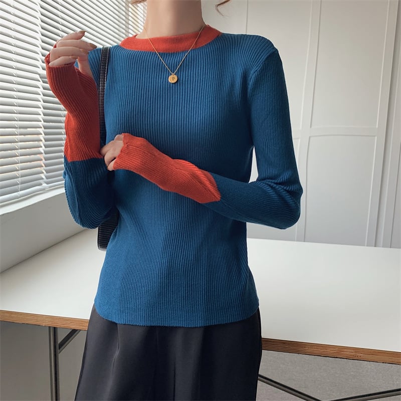 【tops】配色ニットトップス　M26540