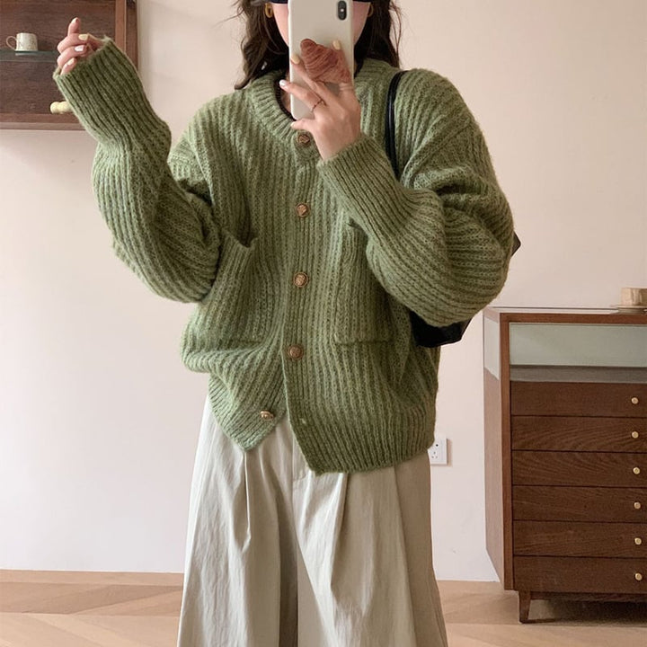 【outer】クルーネックニットカーデ　M18369