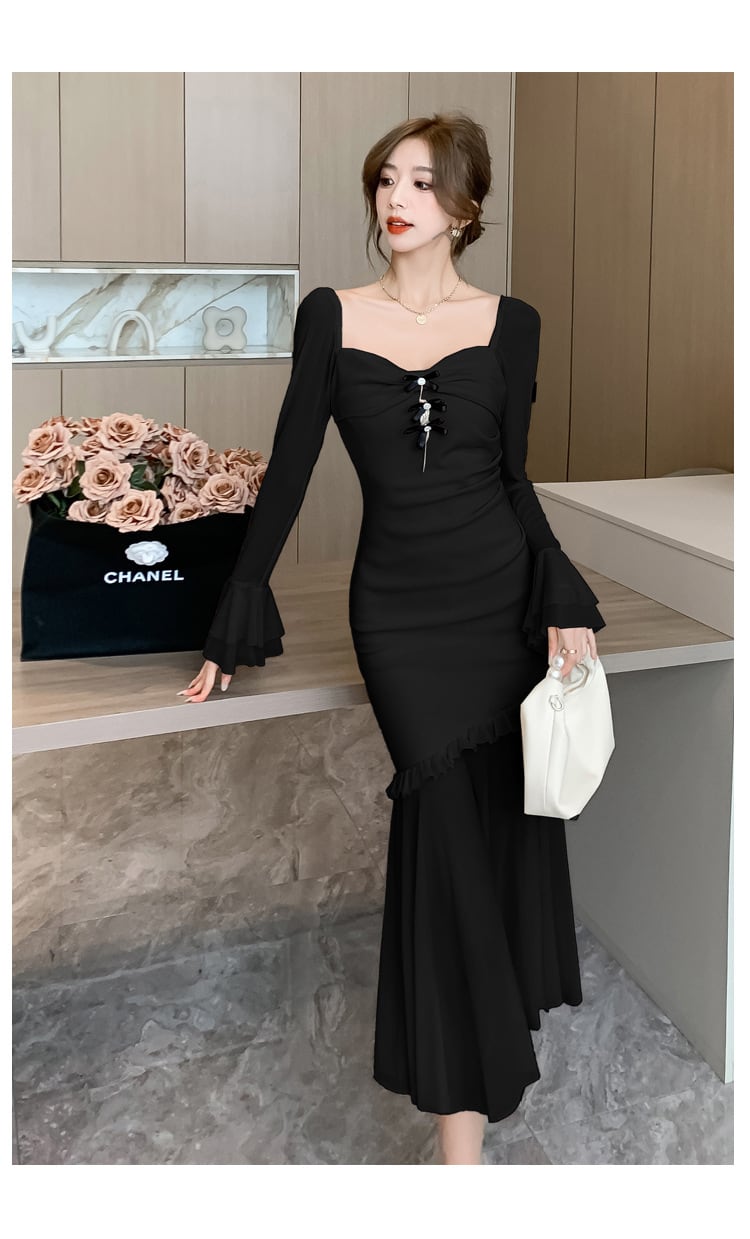 【dress】スリットマーメイドワンピース　M18366