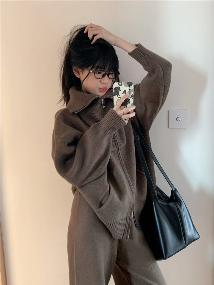 【set】ニットカーデ×ワイドパンツセット　M27220
