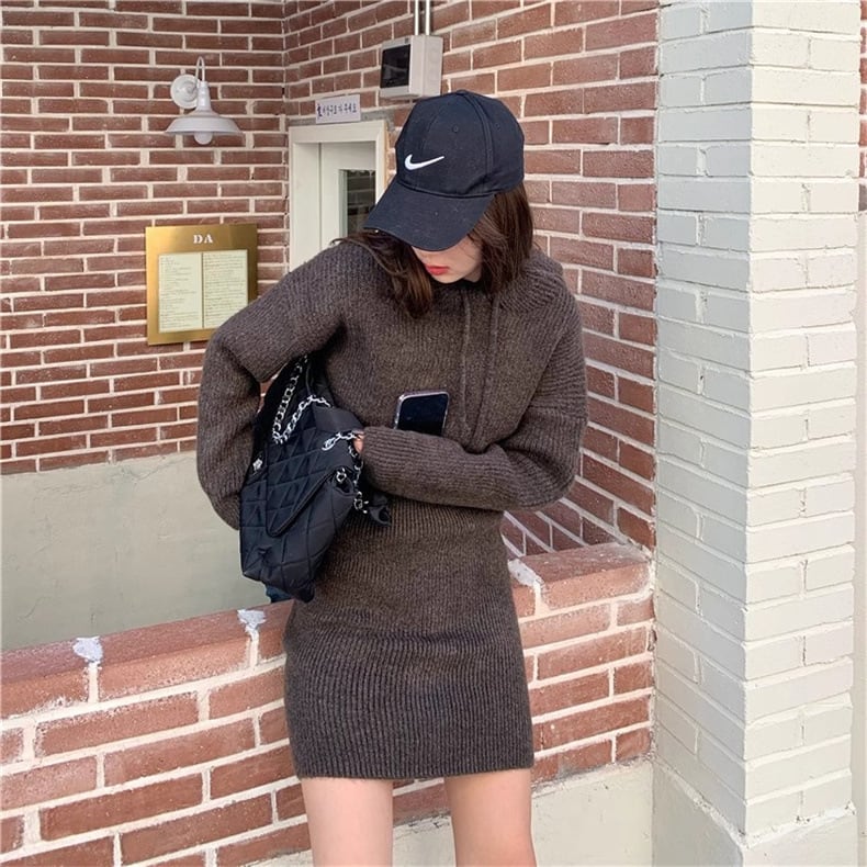 【dress】フード付きニットワンピース　M18367