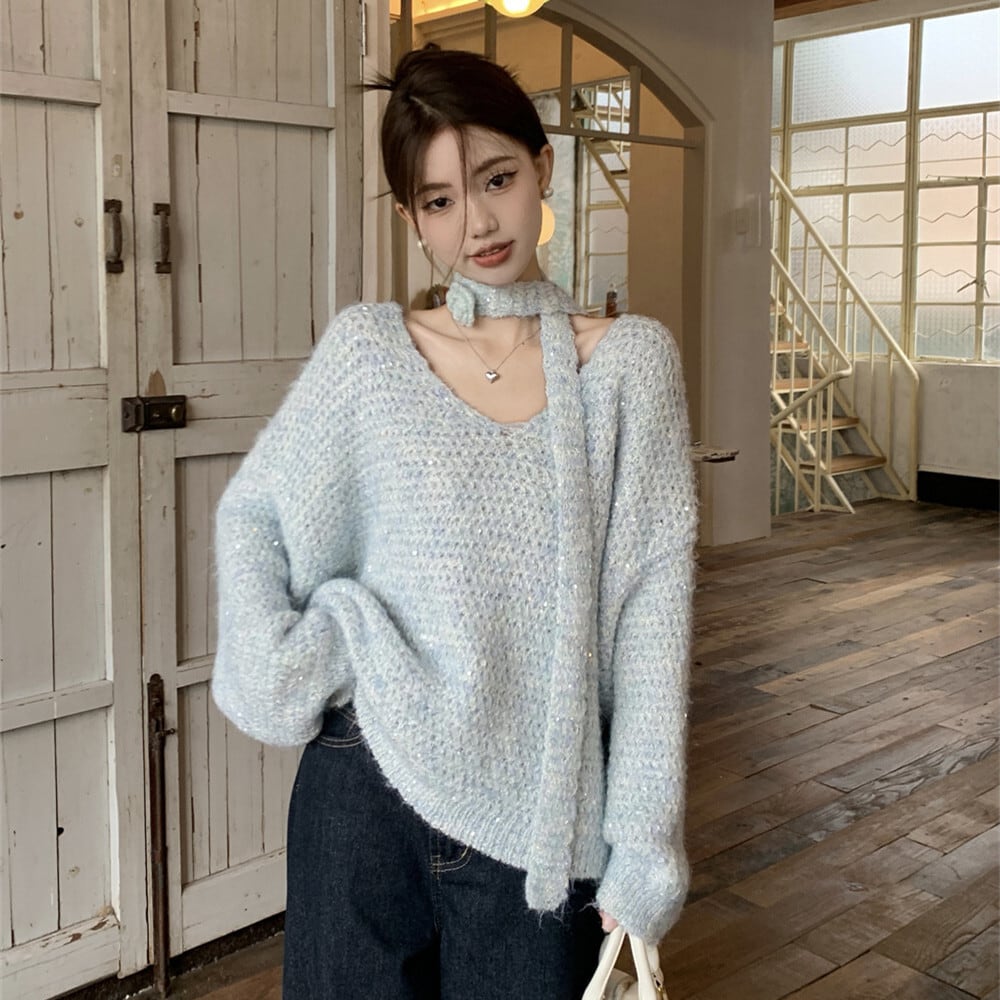 【tops】スパンコールニットセーター　M26024