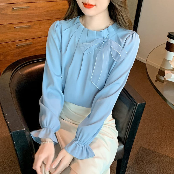 【tops】今季マストバイエレガントリボン付きシャツトップス　M16787