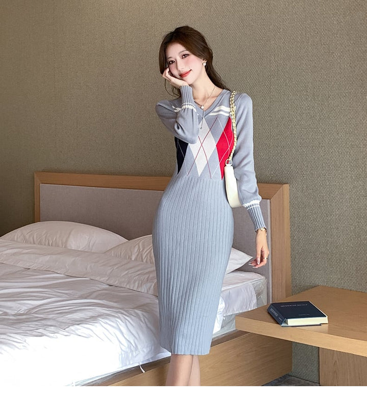 【dress】Vネックニットワンピース　M26546