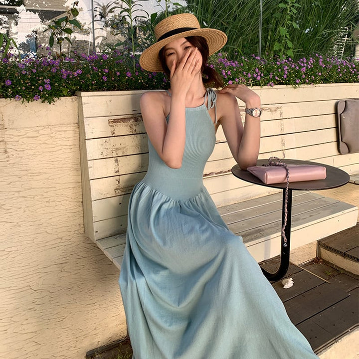 【dress】ニット切り替えワンピース