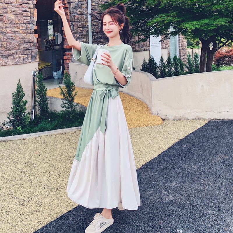 【dress】人気上昇中ファッション切り替えTシャツワンピース　M16990