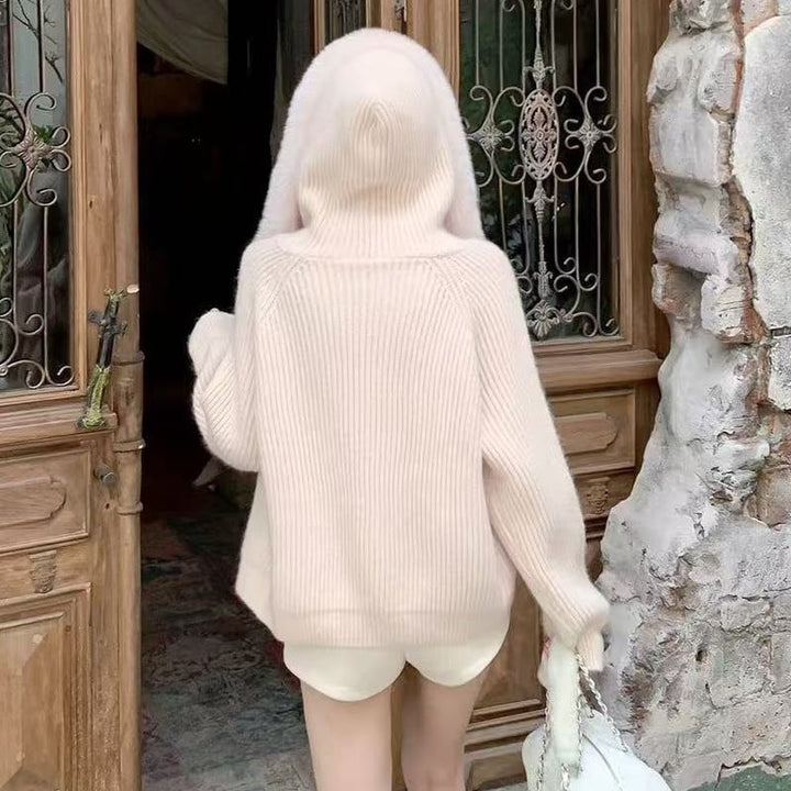 【outer】ファー付きニットカーディガン Q7062