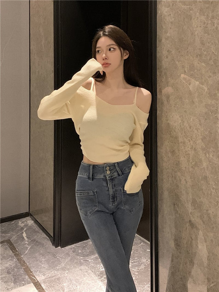 【tops】オフショルダーニットトップス　M26579