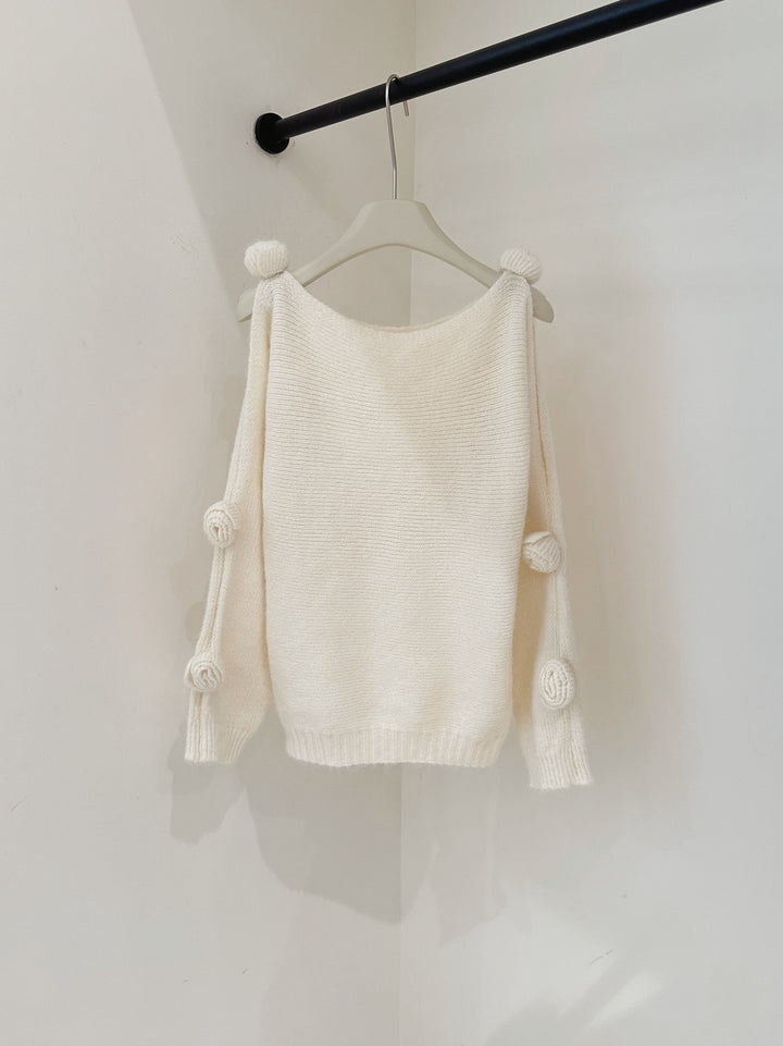 【tops】立体フラワー付きニットトップス Q9260
