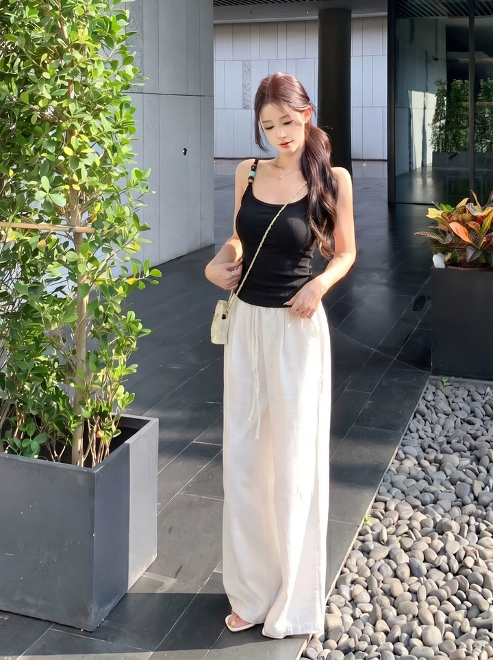 【tops】胸パット付きビーズショルダーキャミソール Q8573