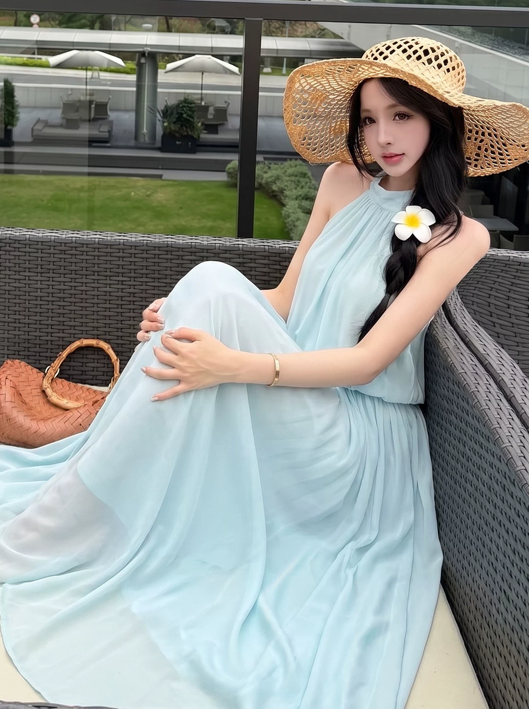 【set】ノースリーブトップス×ロングスカートセット Q8616
